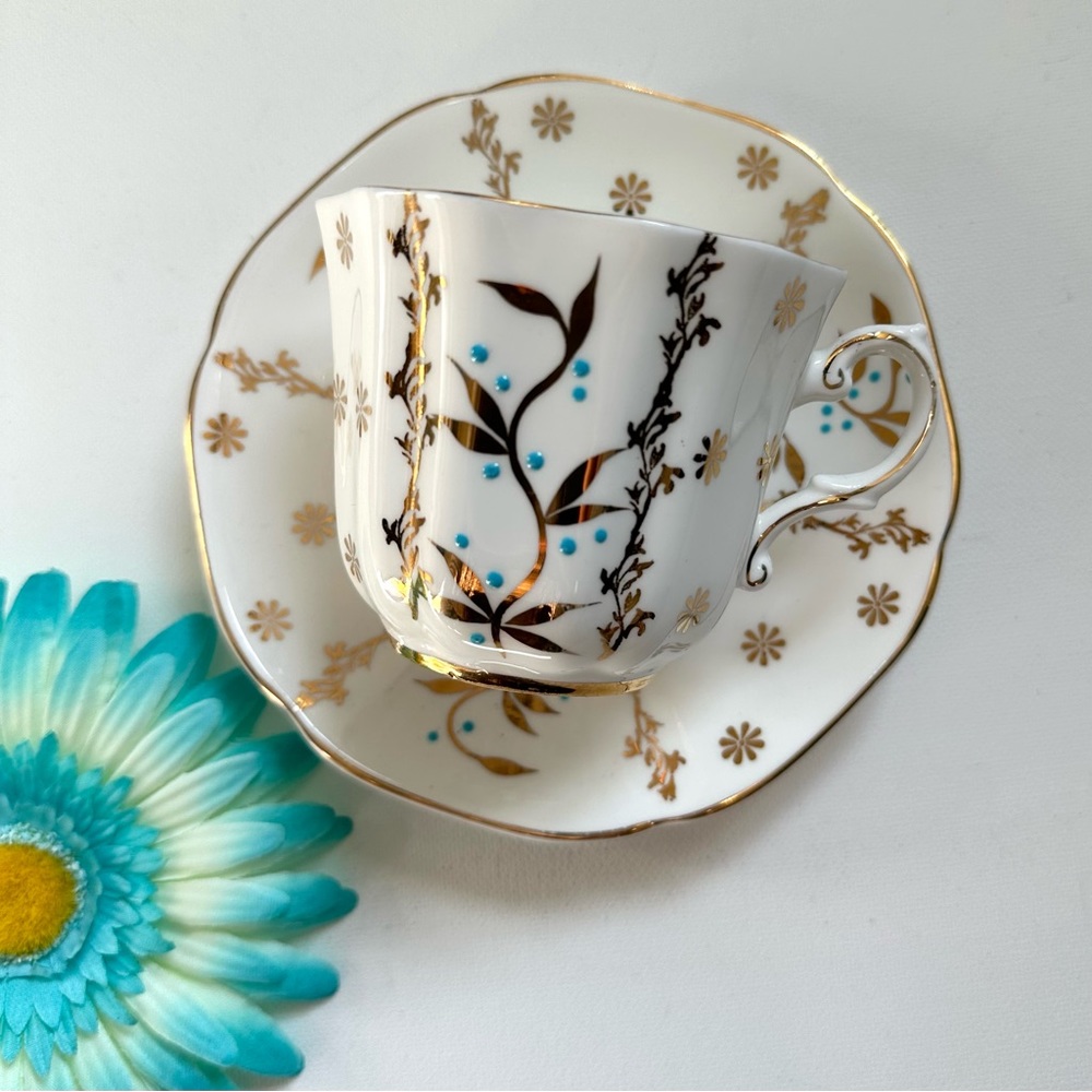 Vintage Teacup & Saucer - Blue Dots
